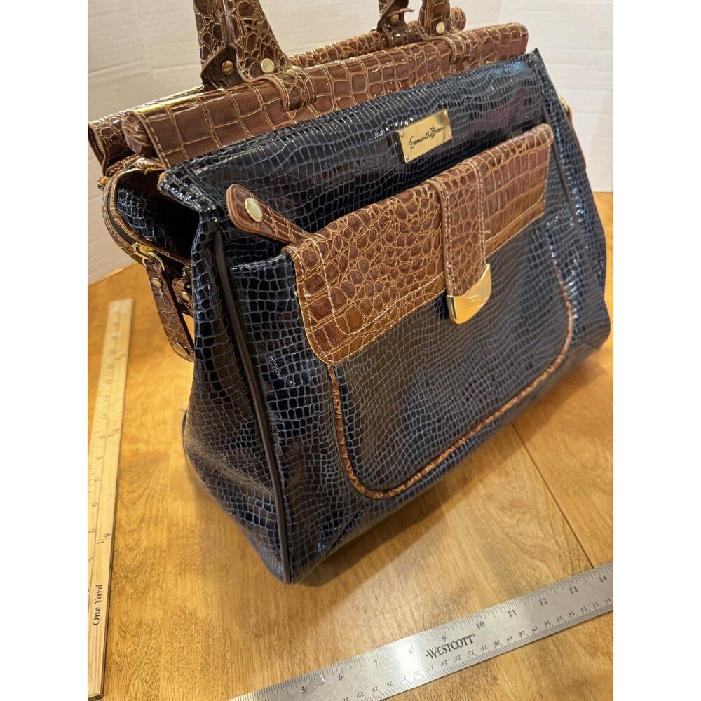 Samantha Brown Dowel Travel Bag Croc Embossed BLUE Brown Weekender Carry On - Picture 2 of 5